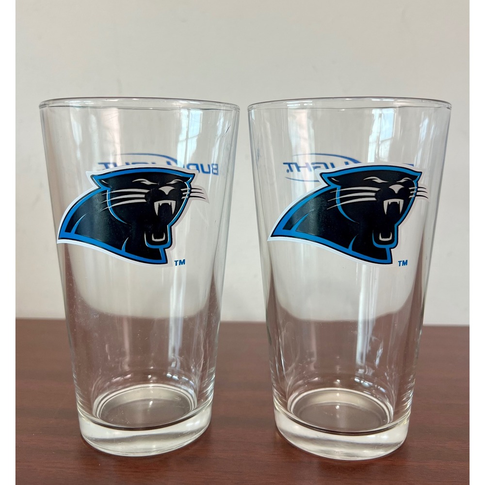 Bud Light Carolina Panthers NFL Pint Glass Set of 2 Clear Blue Black 16oz